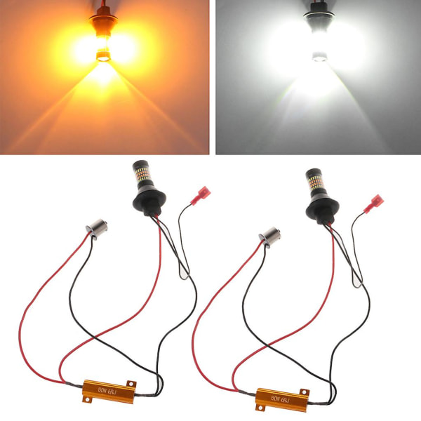 2 stk Bau15s 96-LED 3014 50W Dual-color Switchback LED Drl Blinklyssett