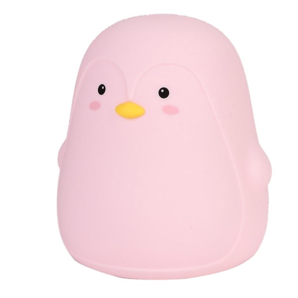 Silikone Farverig Penguin Led Natlys Baby Børnehave Usb Opladning Indbygget batteri Natlampe (pink)