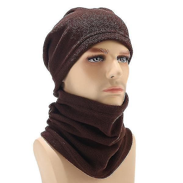 2 i 1 Efterårs Hue Bonnet Blød Varm Fleece Hat Kaffe