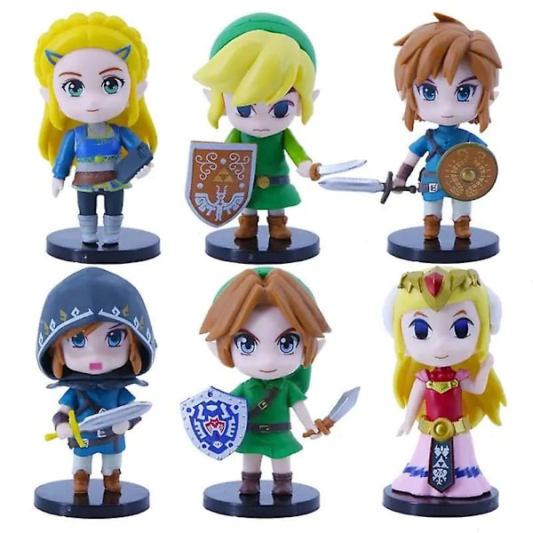 The Legend of Zelda 6-pack 10cm Q-version Link och Prinsessan Zelda Figurspel Dekoration Anime Prydnadsföremål Modell Samling Dockor