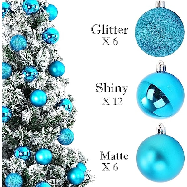 24 stk julekulepynt til jul juletre - Mini Shatter lake blue