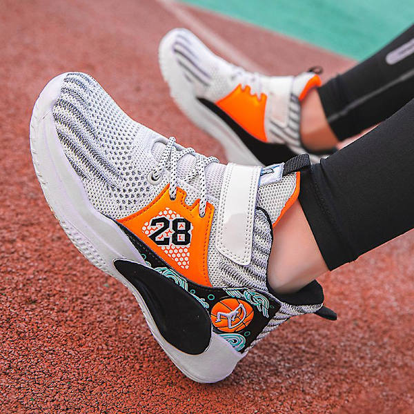 Pojkar Basketbollskor Mjuka halkfria Sneakers Barn Löparskor 2808 Beige 40