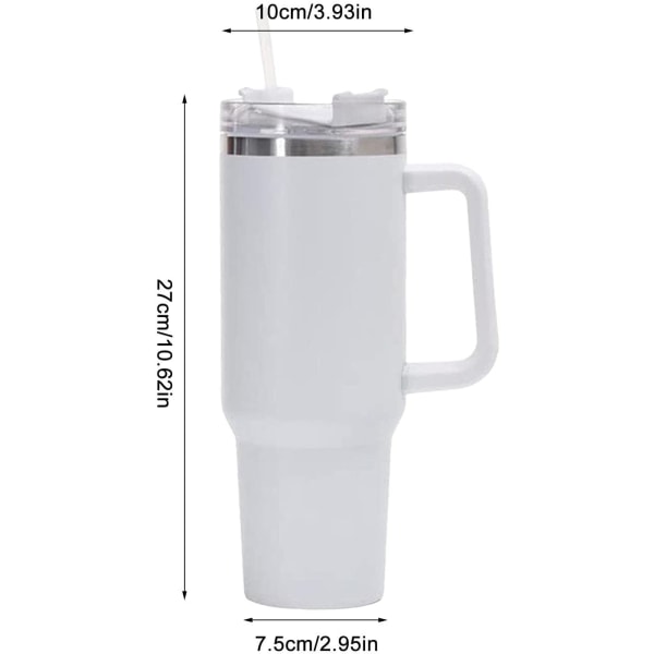 Vandflaske i rustfrit stål | Krus med sugerør og hank | Lækagesikker vakuumisoleret vandflaske til varm iskaffe (hvid)