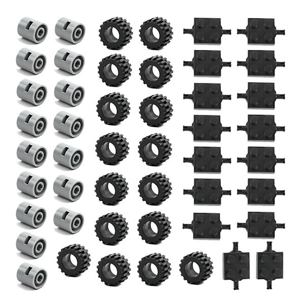 48 st Minihjul Axlar Pack Block Biltillbehör Däcknav Klassiska Tegel Barn Diy Leksaker Block