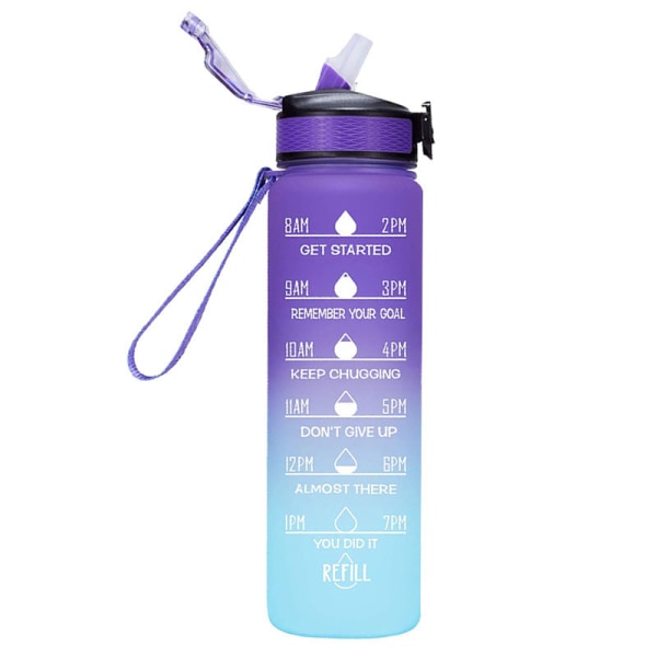 32 oz motiverende vannflasker med tid til å drikke og halm,