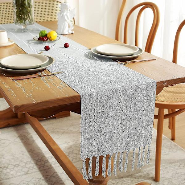 Wekity Rustik Linduk med Håndlaget Dusker, Håndsydd Broderi Farmhouse Stil Duker, 13 X 90 Tommer - Lys Grå