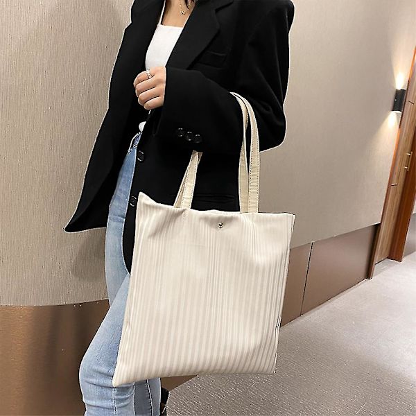 Fashion Damväska för Kvinnor PU Läder Lätt Axelväska Plisserad Tote Bag Black