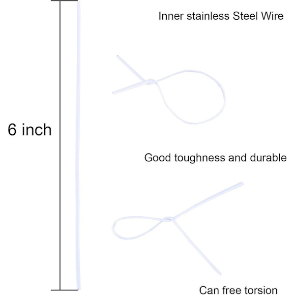 1000 stk. Twist-kabelbinder, gjenbrukbare fester (15 cm, hvit)