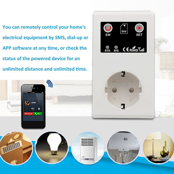 GSM Intelligent Strømuttak Samtale SMS APP Fjernkontrollbryter Pumpe Router Elektrisk Apparat Intel
