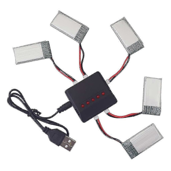 5 i 1 Batterioplader med 5 stk. 3.7v 550mah Lithium Polymer Li-po Batterier & Usb Kabel Kompatibel med Syma Q11 H99w
