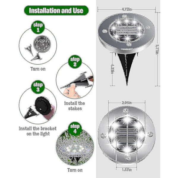 Solcelle gulvlamper 4stk-8stk LED solcelle have lamper dekorative fugtsikre udendørs lamper til passager, terrasser, stier, græsplæner (farve: hvidt lys)