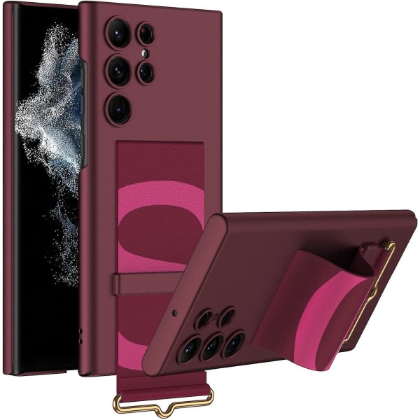 Slank Pc stødsikker Kickstand Case Kompatibel Samsung Galaxy S23 Ultra/s23 Plus/s23 med læderarmbånd Red S23
