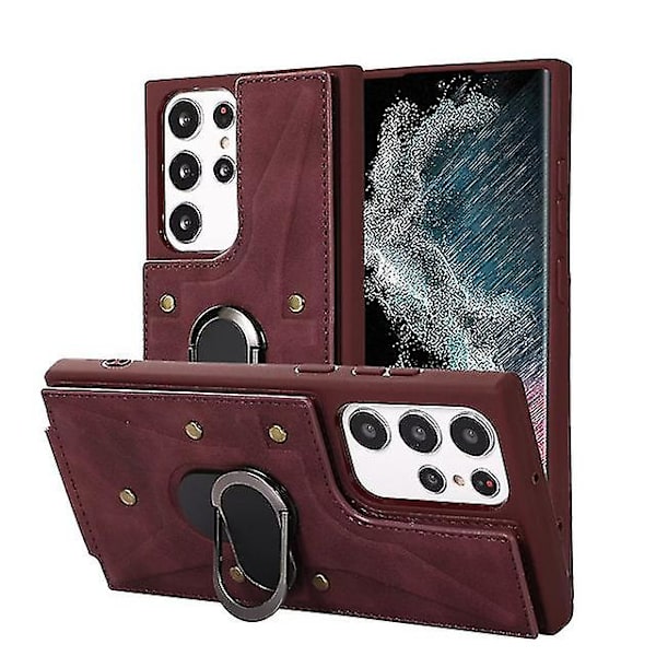 Læderpung Etui til Samsung Galaxy S23 Ultra/s23 Plus/s23 Med Magnetisk Ring Stativ & Kortlomme Red S23 Ultra