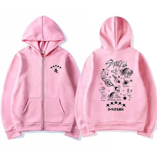 Märke Kpop Stray Kids 5-stjärnigt konst Musikalbum Dragkedja Hoodie Korea Style Mode Zip Up Sweatshirt Herr Kvinnor Casual Pullover Rocks Svart