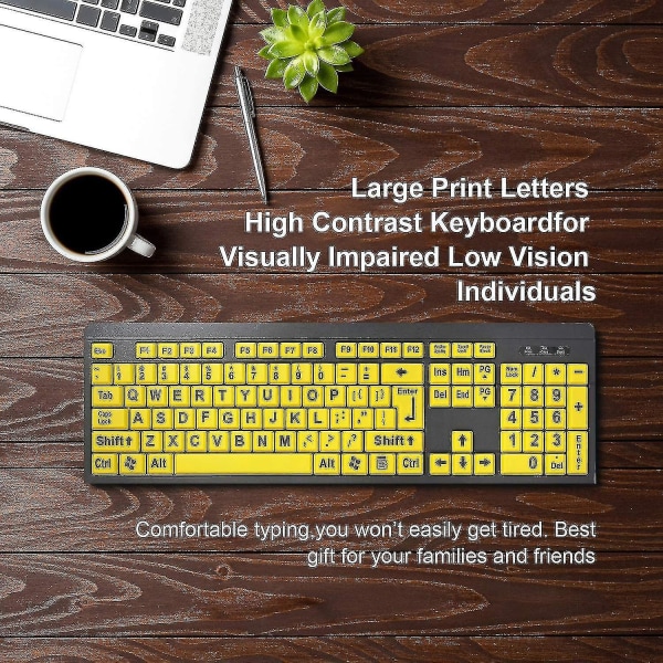 Datatastatur med stor utskrift, kablet USB-tastatur med høy kontrast
