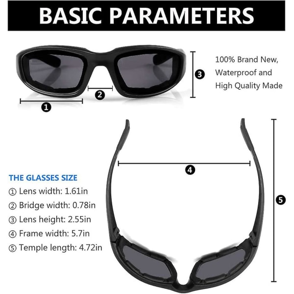 3 par motorsykkel ridebriller polstring briller Uv beskyttelse Støvtette vindtette motorsykkel solbriller