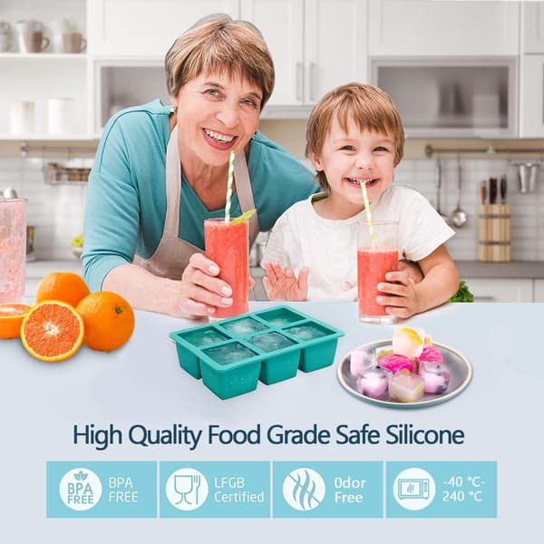 Silikon Isbitsformar, 2-pack Stora Isbitsformar, med Lock, Doftfria, Stapelbara, Tål Diskmaskin, Inkluderar Cocktail och Babysnacks, Grön