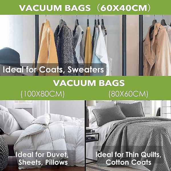 Vakuumförvaringspåsar Set med 12 påsar 4 * 100x80 + 4 * 80x60 + 4 * 60x40cm