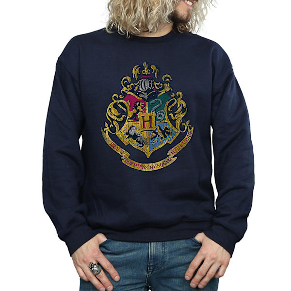 Harry Potter Herre Hogwarts Distressed Crest Sweatshirt Navy Blue Small