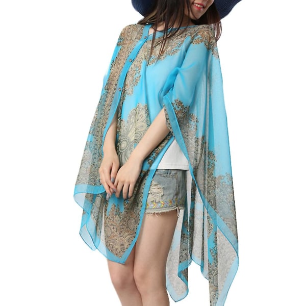 Sommar Kvinna 10-färgad Chiffon Blusar Långärmad Lös Tunn Solskyddssjal