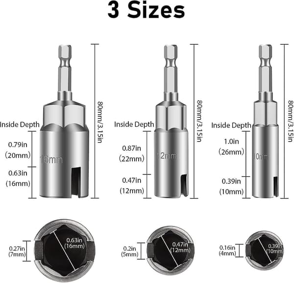 3-pack Hexskaft Mutterdragare, 1/4\" Hexskaft Power Wing Mutterdragare Set, Spårad Wingmutterkrok Borrbit Socket Nyckel Panelmutter Skruvverktyg Öga C-krok B