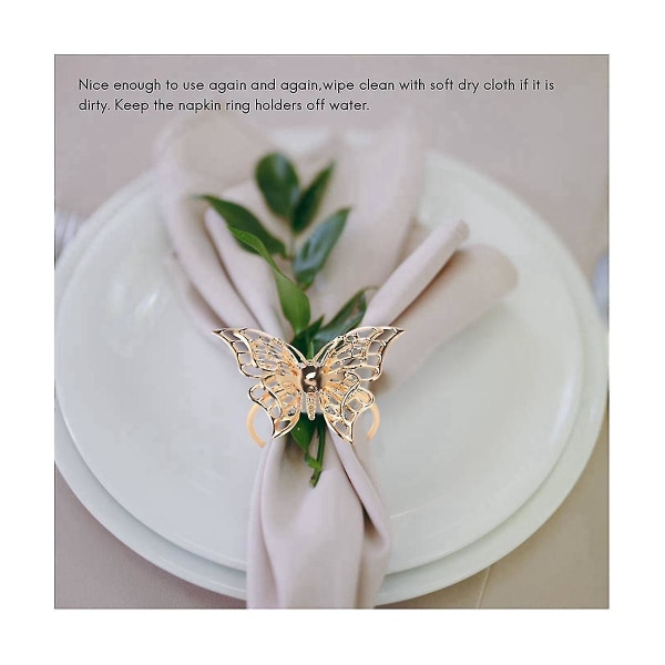 Servettringar 8 Guld Butterfly Servettringar Servetthållare För bröllopsmiddag Dekor Favor