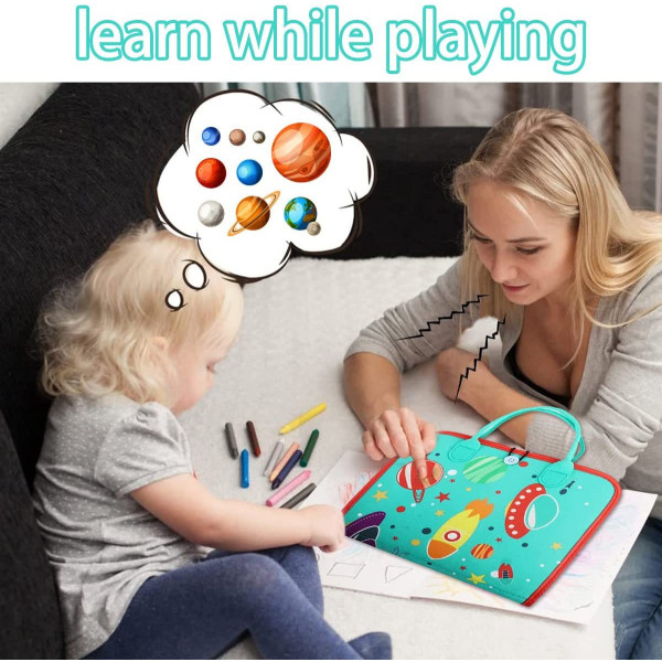 Toddler Busy Board 4 etager, Activity Board Sensorisk Board, Montessori-legetøj til babydrenge 3 4 år Lærer grundlæggende livsfærdigheder Spaceship 2