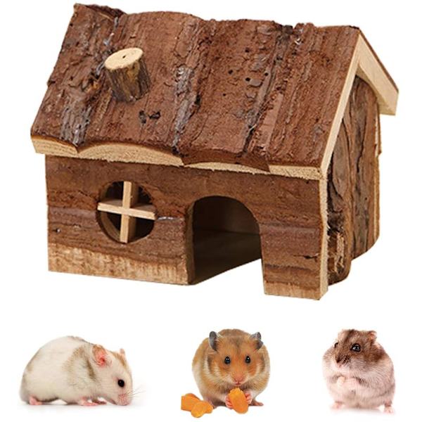 Hamster Log Cabin med skorsten Lille kæledyr gemmested til dværg H