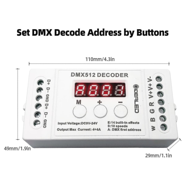 4ch Mini Dmx 512 Decoder Rgbw Led Light Strip Controller Konsol Brug dekoreret belysning Home Lights Dimmer Driver Dc9v-24v