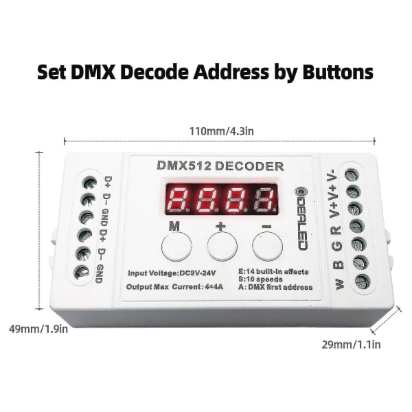 4ch Mini DMX 512 Dekoder RGBW LED Lysbånd Controller Konsol Brug Dekoreret Belysning Hjem Lys Dimmer Driver DC9V-24V