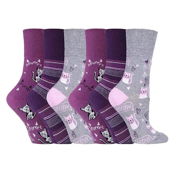 6 stk. damestrømper med blidt greb, ikke-elastiske, str. 4-8 UK Grey / purple