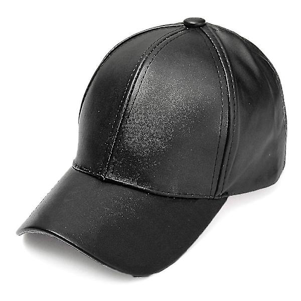 Herr Pu Läder Baseball Cap Snapback Hip-hop Sport Justerbar Hatt Black