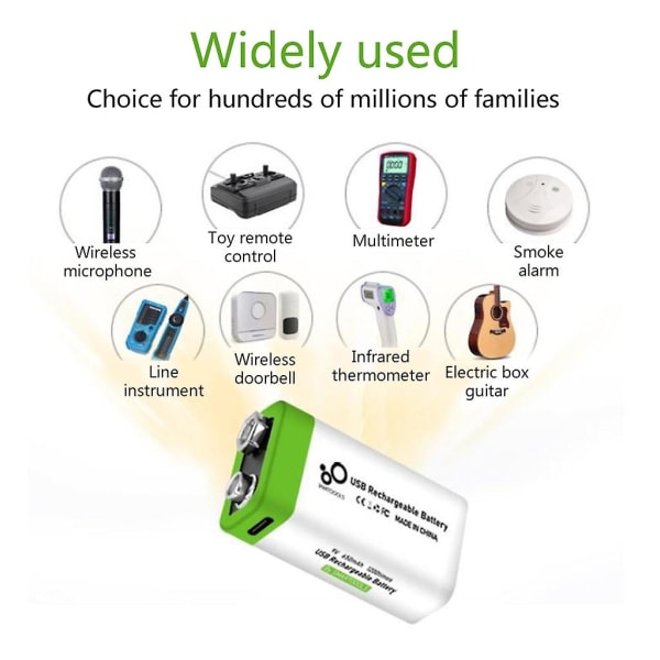 9v Li-ion ladattava akku 650mah Type-c Usb Lithium Li Ion 9v paristot