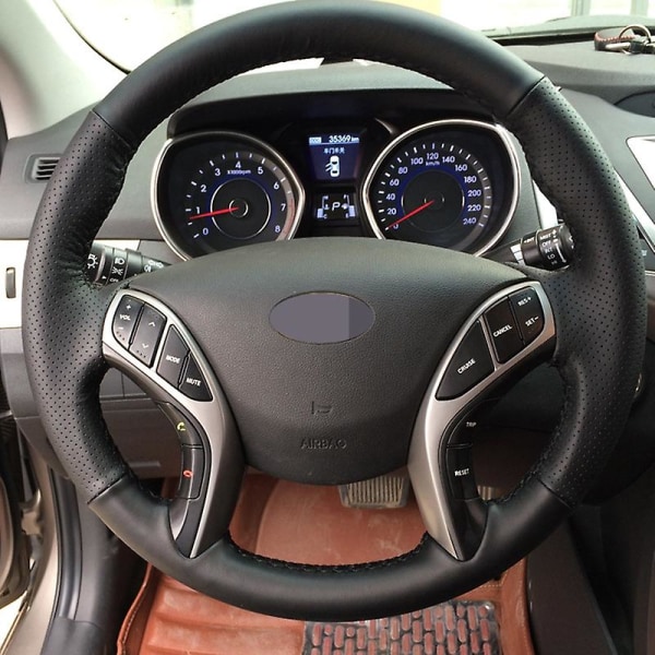 Svart konstläder handsydd bilrattskydd för Hyundai Elantra 2011-2016 Avante I30 2012-2016