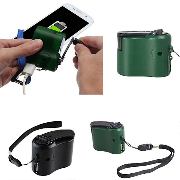 Grøn mobiltelefon nødstrømsforsyning Usb håndsvingoplader elektrisk generator universel mobilopladning hånddynamo opladning