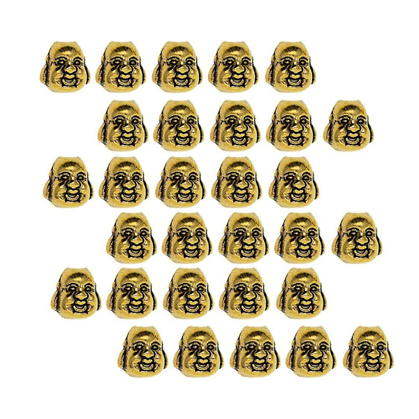 30 st antika leende 3d Buddha spiral distanspärlor i metall, guld