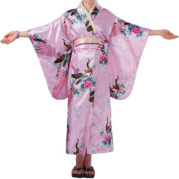 Tradisjonell Japansk Kvinne Kimono Pen Kimono Badekåpe Nattkjole Badekåpe Scene Kimono Kostyme (rosa)