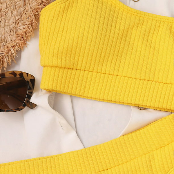 Kvinder Højtaljede Ribbede Cami Bikini Strand Badetøj Gul M-US8 Yellow M