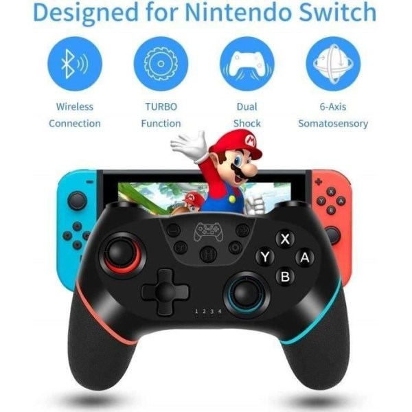 Trådløs controller til Nintendo Switch Bluetooth Joystick Switch Pro Switch Controller med genopladeligt batteri-Turbo-6-akset