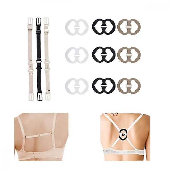 3-pakks Ikke-skli Elastiske BH-stroppholdere & 12 BH-stroppklips MOH