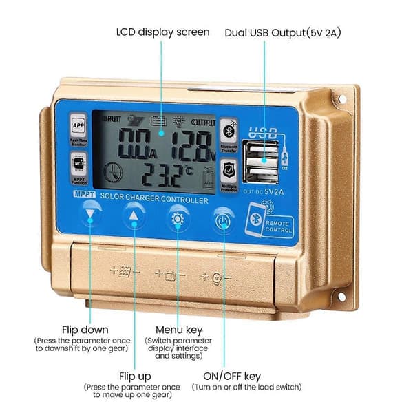 Solar Controller Adaptiv MPPT Solar Controller med Bluetooth 12V/24V Solar Charge Controller-30A