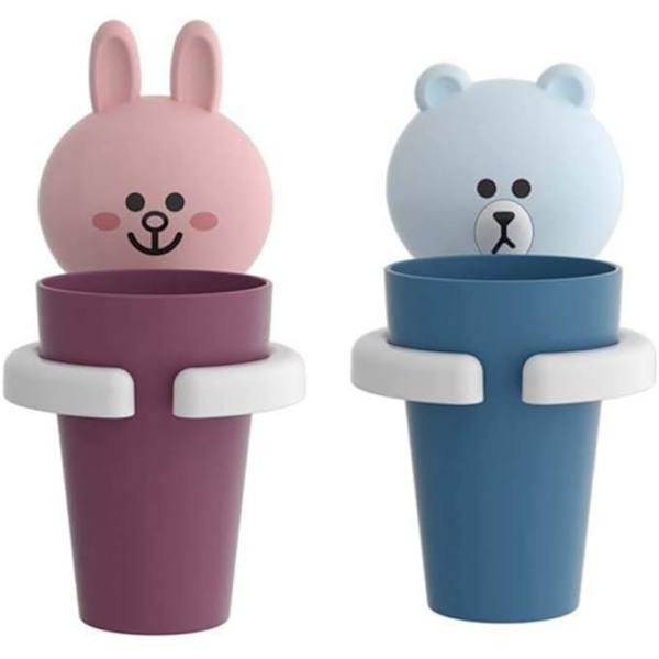 Spårlös sugkopp väggmonterad barntandborsthållare, barns vägg hängande H bunny blue
