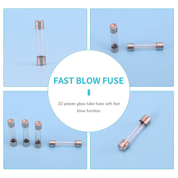20 stk. Hurtigblæsende Glasrørssikringer 8a 8 Ampere 250v 6mm X 30mm