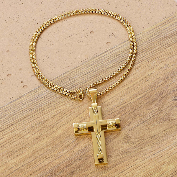 Miesten ristin kaulakoru 316L ruostumaton teräs suuri Jeesus Kristus
