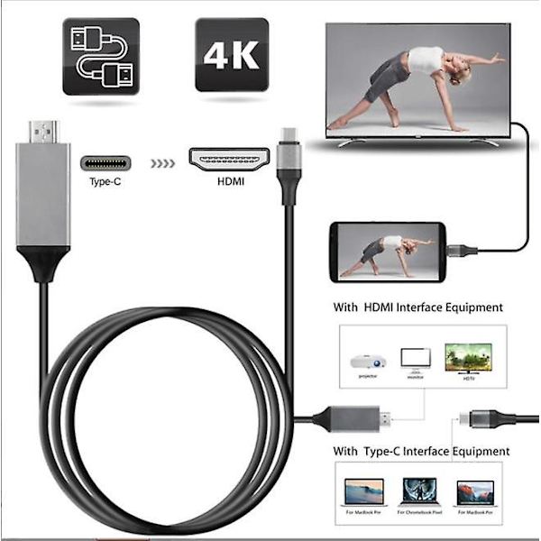 S8 S9 Mobiltelefon Adapterkabel Typ-c till Hdmi Usb3.1 Android On-screen Kabel 4k Hdtv Kabel