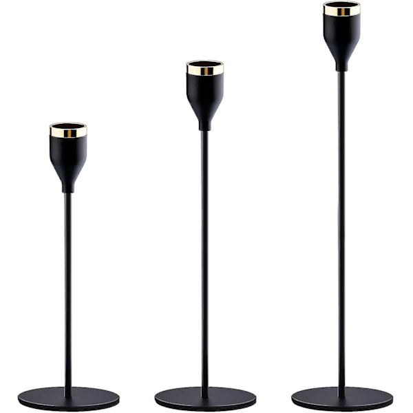 Ljusstake Svart 3 Set, Bröllopsljusstake, Middagsljusstake, För 2,2cm