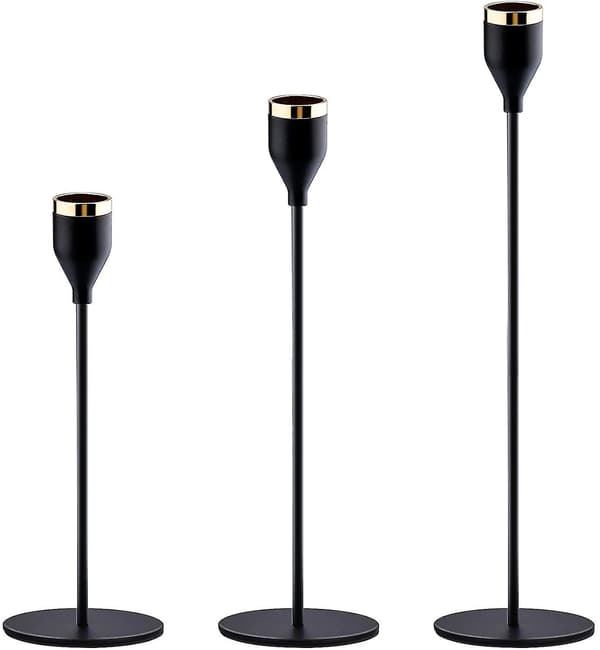 Lysestake Svart 3 Sett, Bryllups Lysestake, Middag Lysestake, For 2.2cm