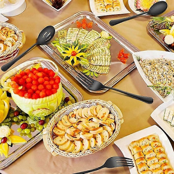 Serveringssæt i rustfrit stål til buffet, catering, fest, banket, serveringsskeer og gafler, sort
