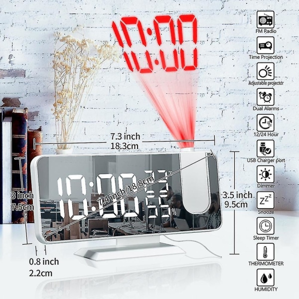 Radiostyret LED Digital Smart Alarmur Ur Bord Elektronisk Skrivebordsure USB Med 180 Projektion