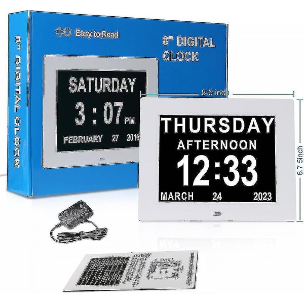 Demensklocka Alzheimers klocka & stor digital kalenderklocka för seniorer,klocka med dag och datum F